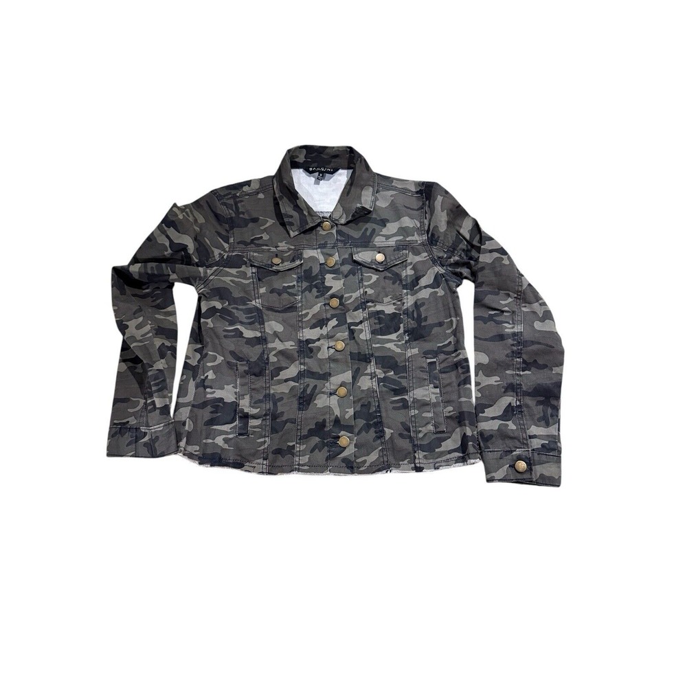 Baccini Women's Plus Sz Medium Lightweight Camo Button Up Miltary Jacket Raw Hem